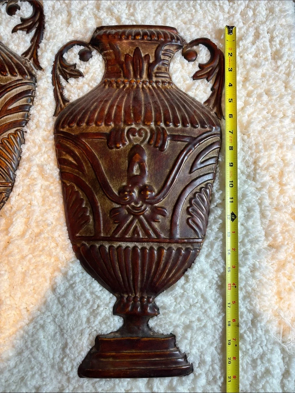Set of 2 Vintage-Inspired Brown Decorative Metal Vase Wall Plaque - Home Accents